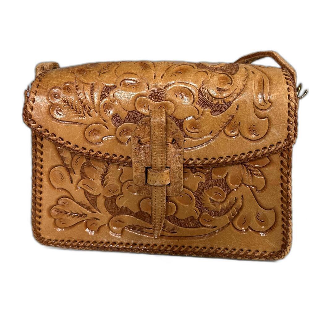 Vintage Western Clifton's‎ Leather Pressed Statement Handbag